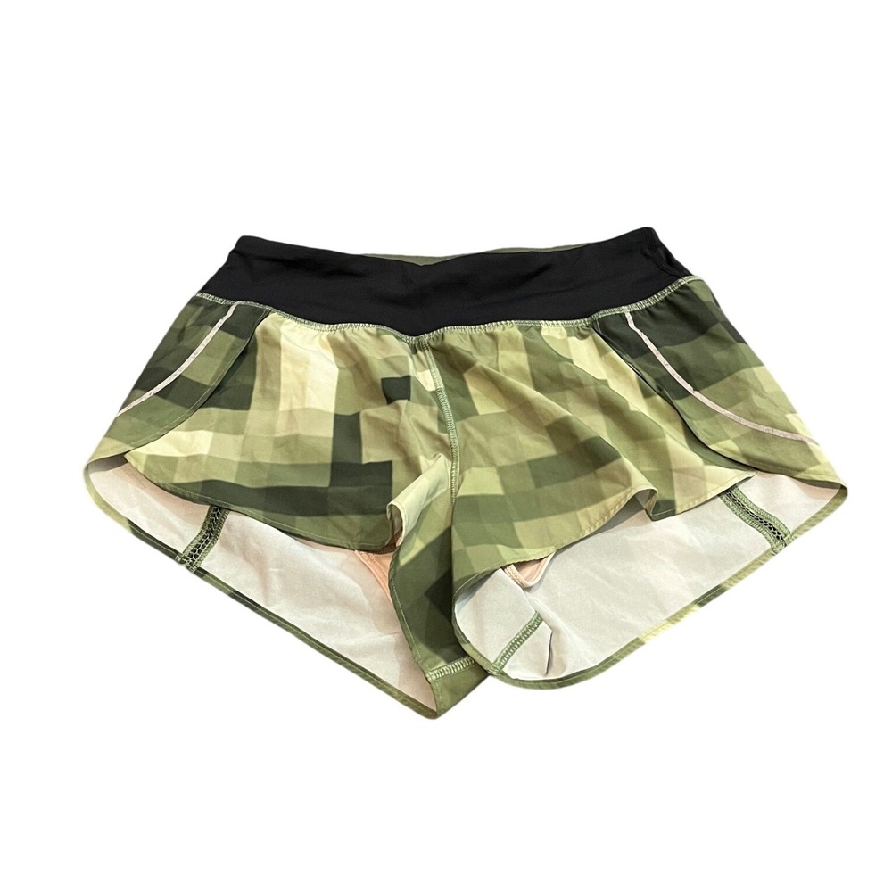 Lululemon Speed Up Shorts Womens 2 Green Pixel Camo Low Rise Running Activewear